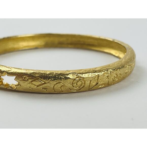 Liz Claiborne Bangle Bracelet Gold Tone Star cut out Etched LCi Moon Spiral Burs - Picture 5 of 11